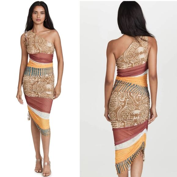 NWT NEW Alexis Ebony One Shoulder Asymmetrical Mesh Bodycon Dress - Picture 3 of 10